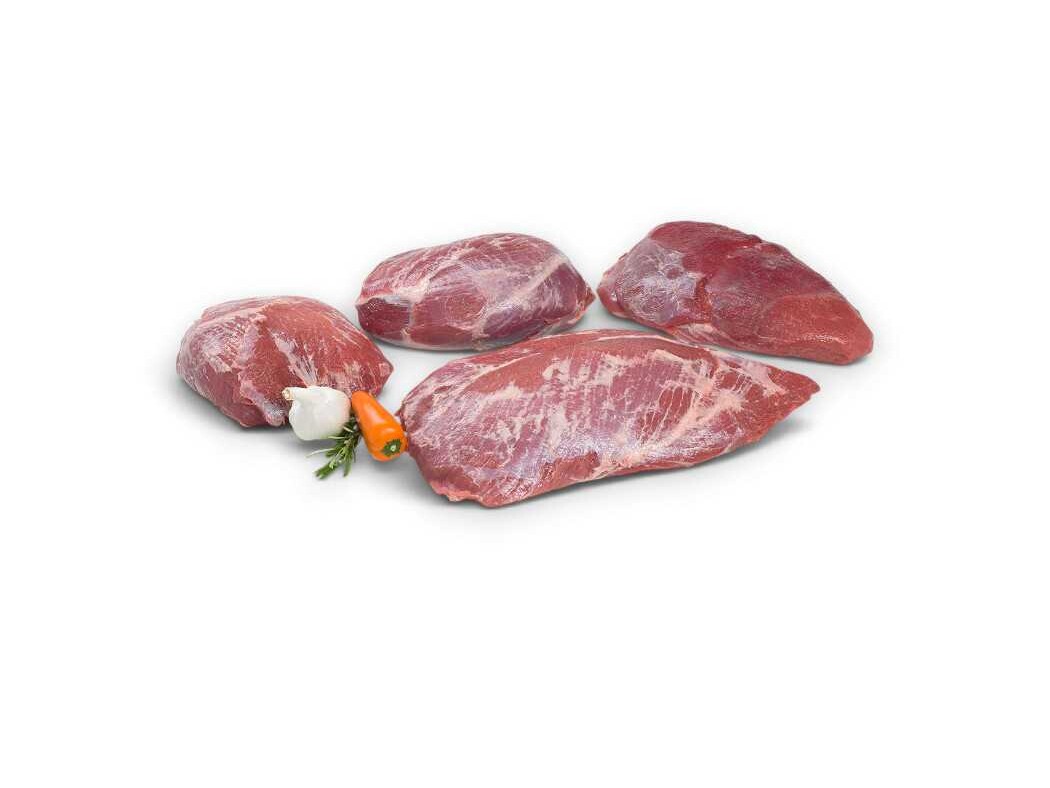 Wildschwein Eine Gruppe von rohem rotem Fleisch, hauptsächlich Rind- und Schweinefleisch.